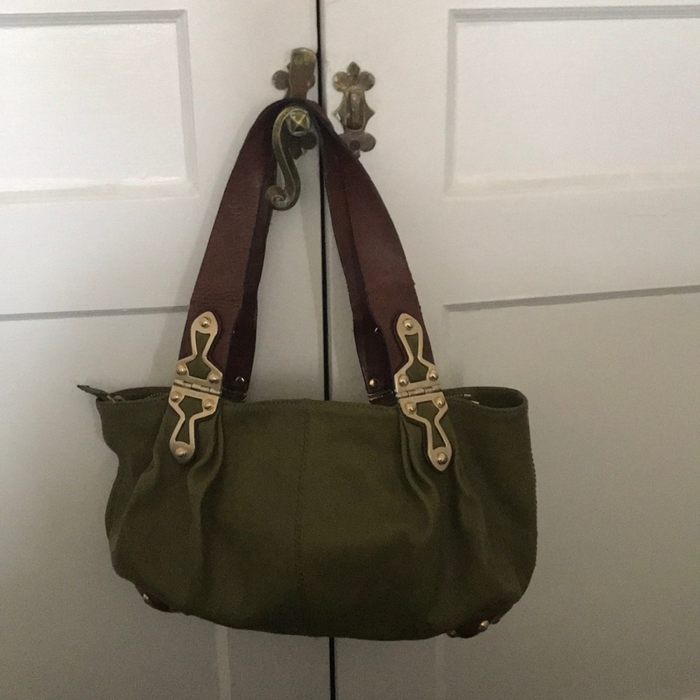 Michael Kors Olive Green Leather Bag Gold Accents